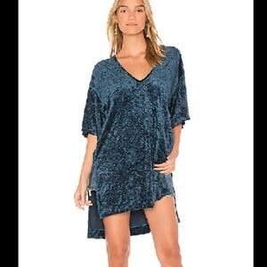 Free People The Luxe Extended Tee Tunic Velvet Blue Size XS